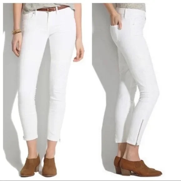 Madewell Denim - MADEWELL | White Skinny Jeans | Size 25 | Silver Ankle Zipper Detail